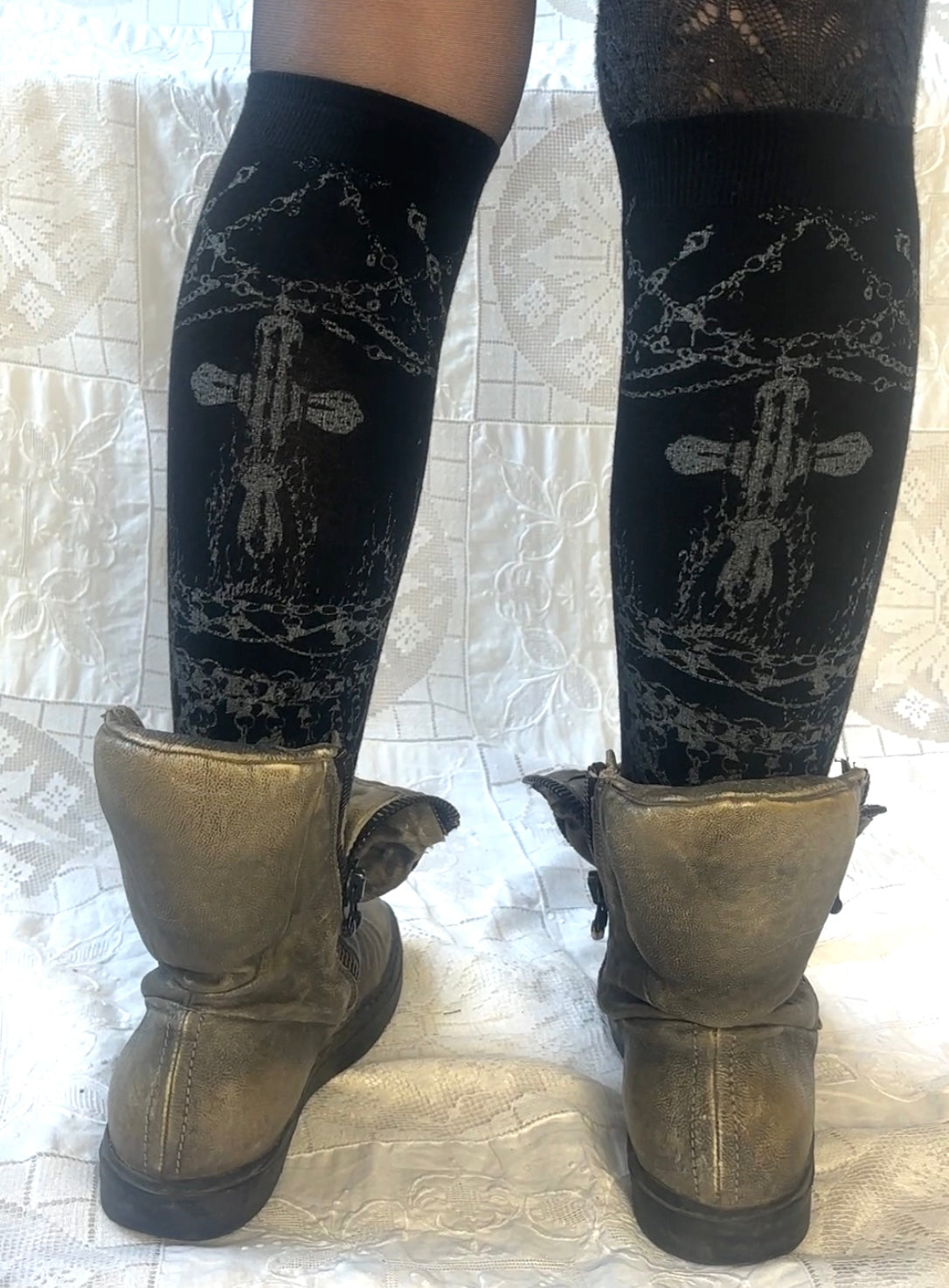 worshiped knee socks - black + gunmetal