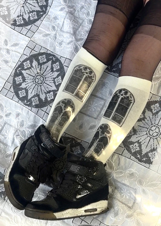 gothic window knee socks - ivory