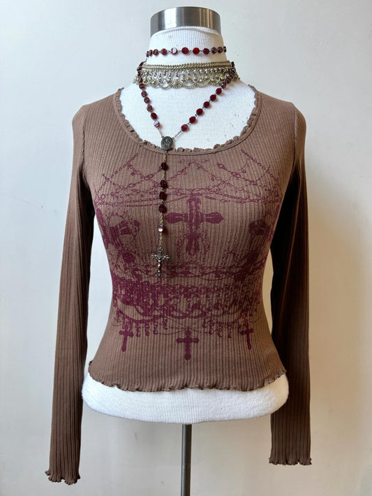 worshipped long sleeve brown+maroon