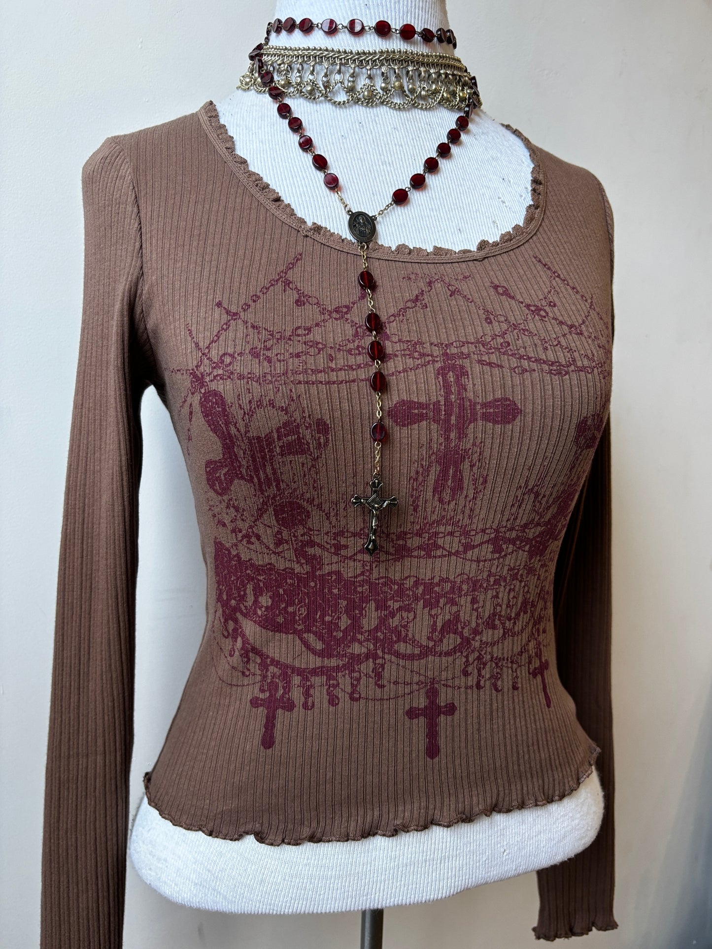 worshipped long sleeve brown+maroon