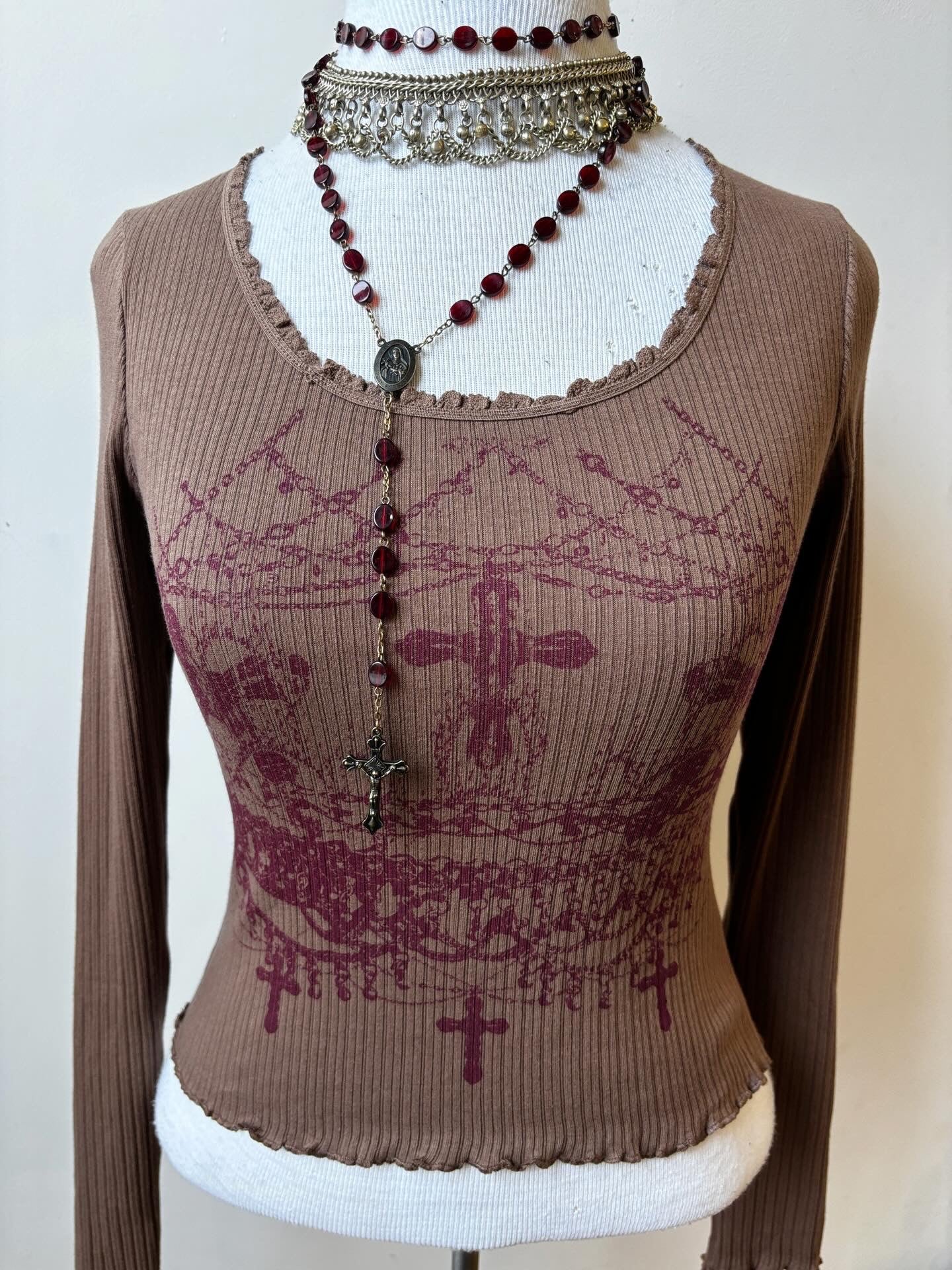 worshipped long sleeve brown+maroon