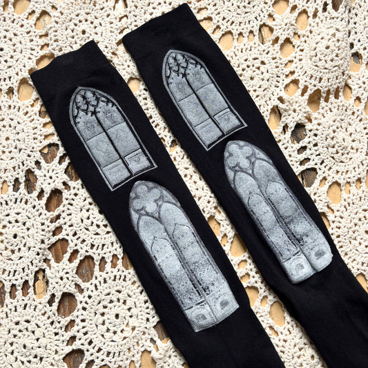 gothic window knee socks - black