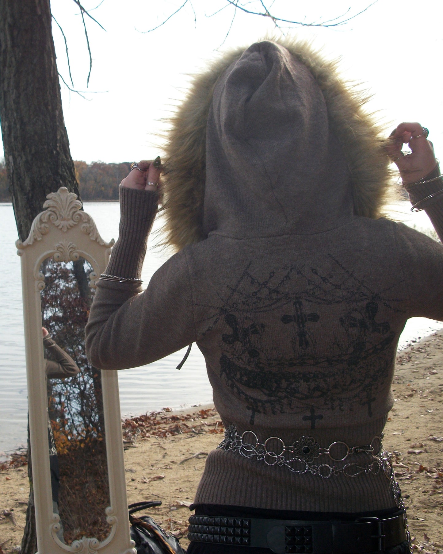 worshipped fur hood fitted knit zip up - taupe