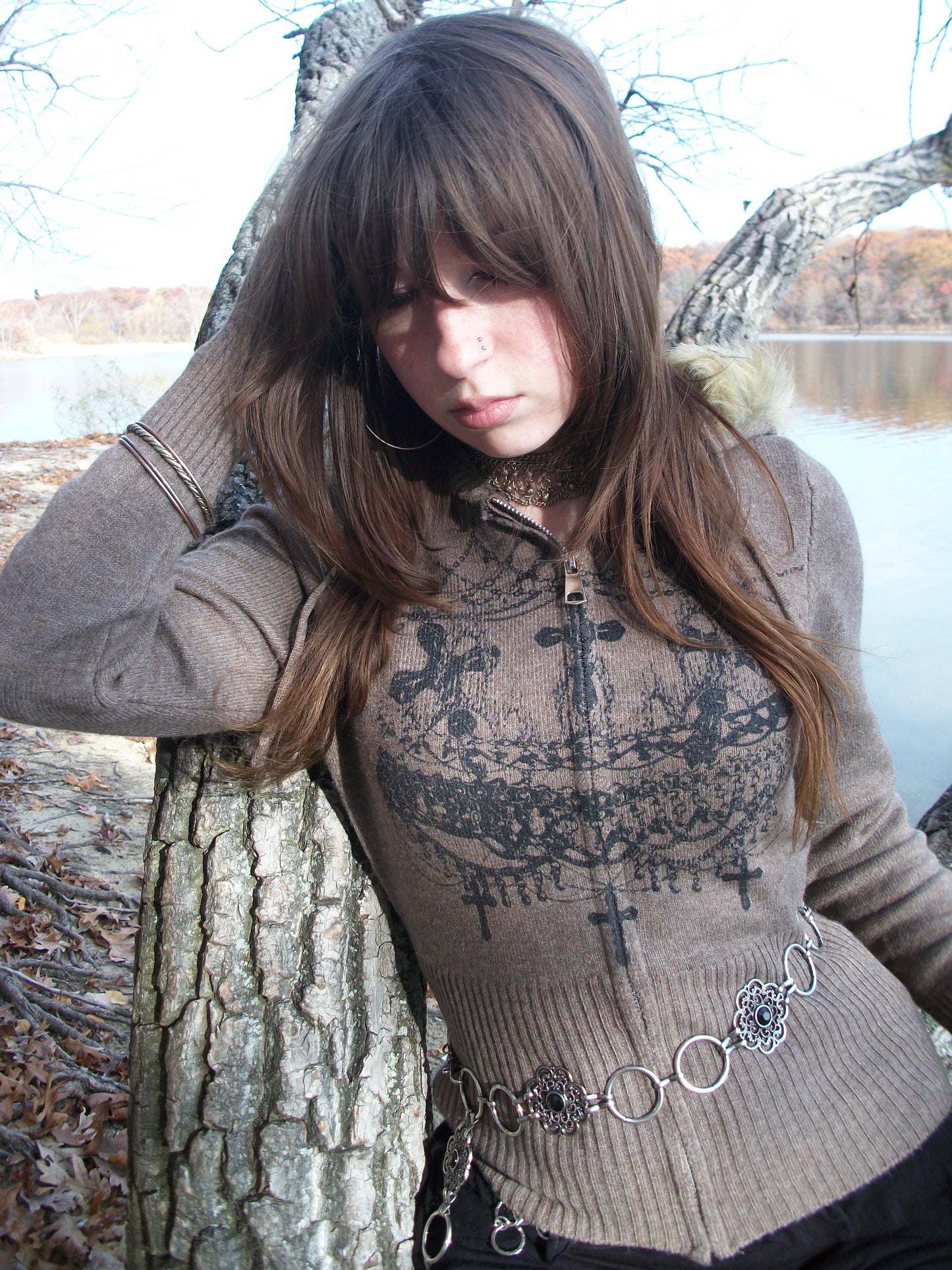 worshipped fur hood fitted knit zip up - taupe