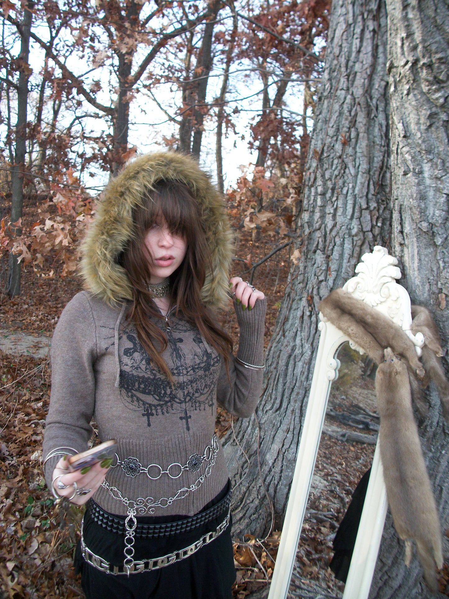 worshipped fur hood fitted knit zip up - taupe