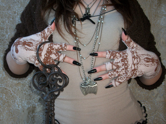 worshiped gloves - pink + brown