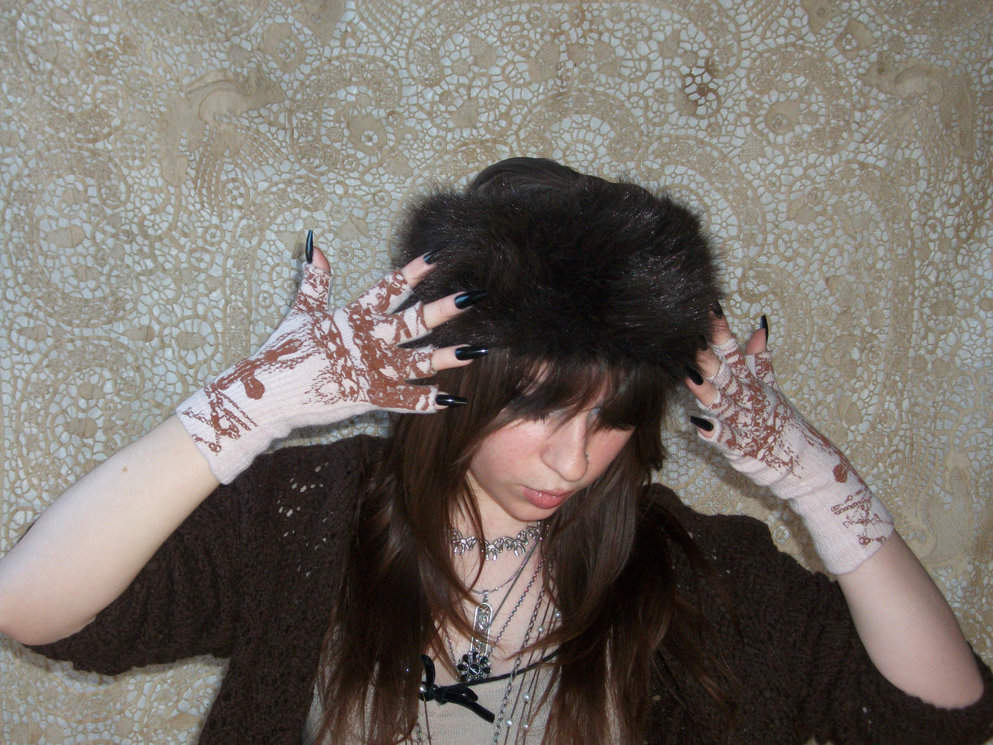 worshiped gloves - pink + brown