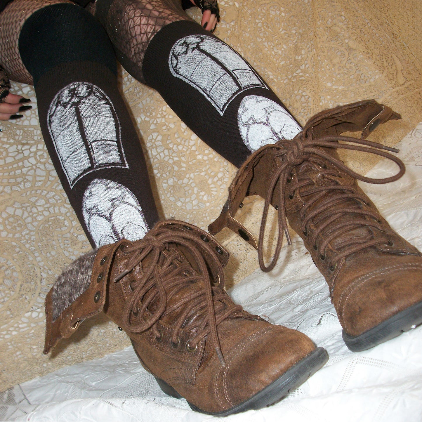 gothic window knee socks - brown
