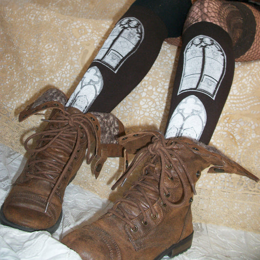 gothic window knee socks - brown