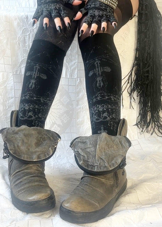 worshiped knee socks - black + gunmetal
