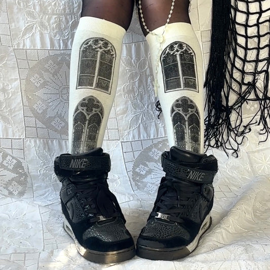 gothic window knee socks - ivory