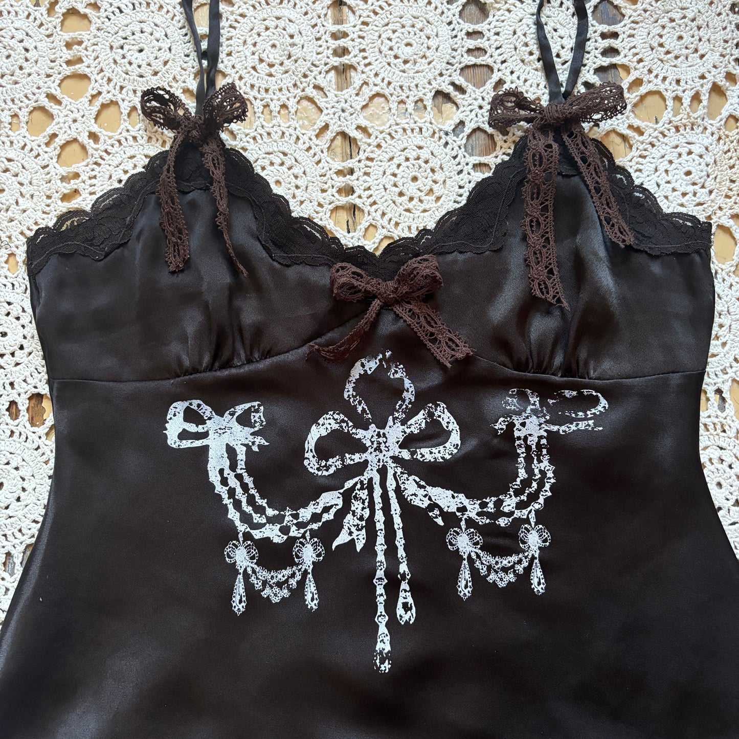 chocolate brown bow cami top