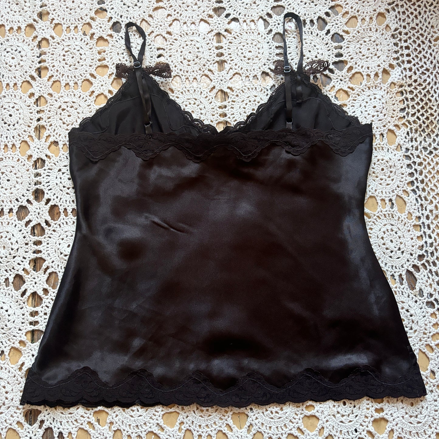 chocolate brown bow cami top