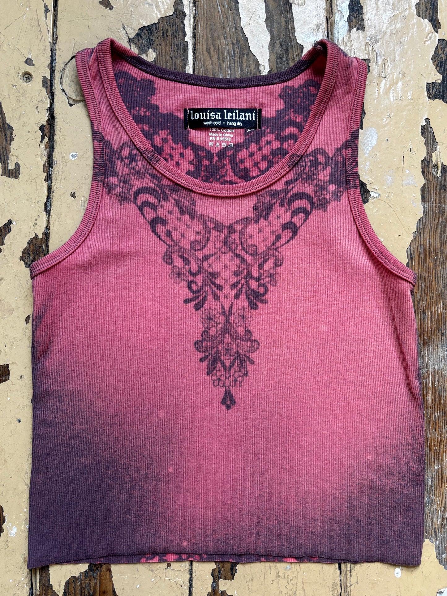 rose lilac bleach lace tank - m/l