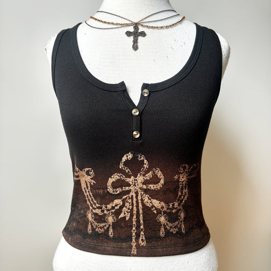 copper bow bleach lace henley tank