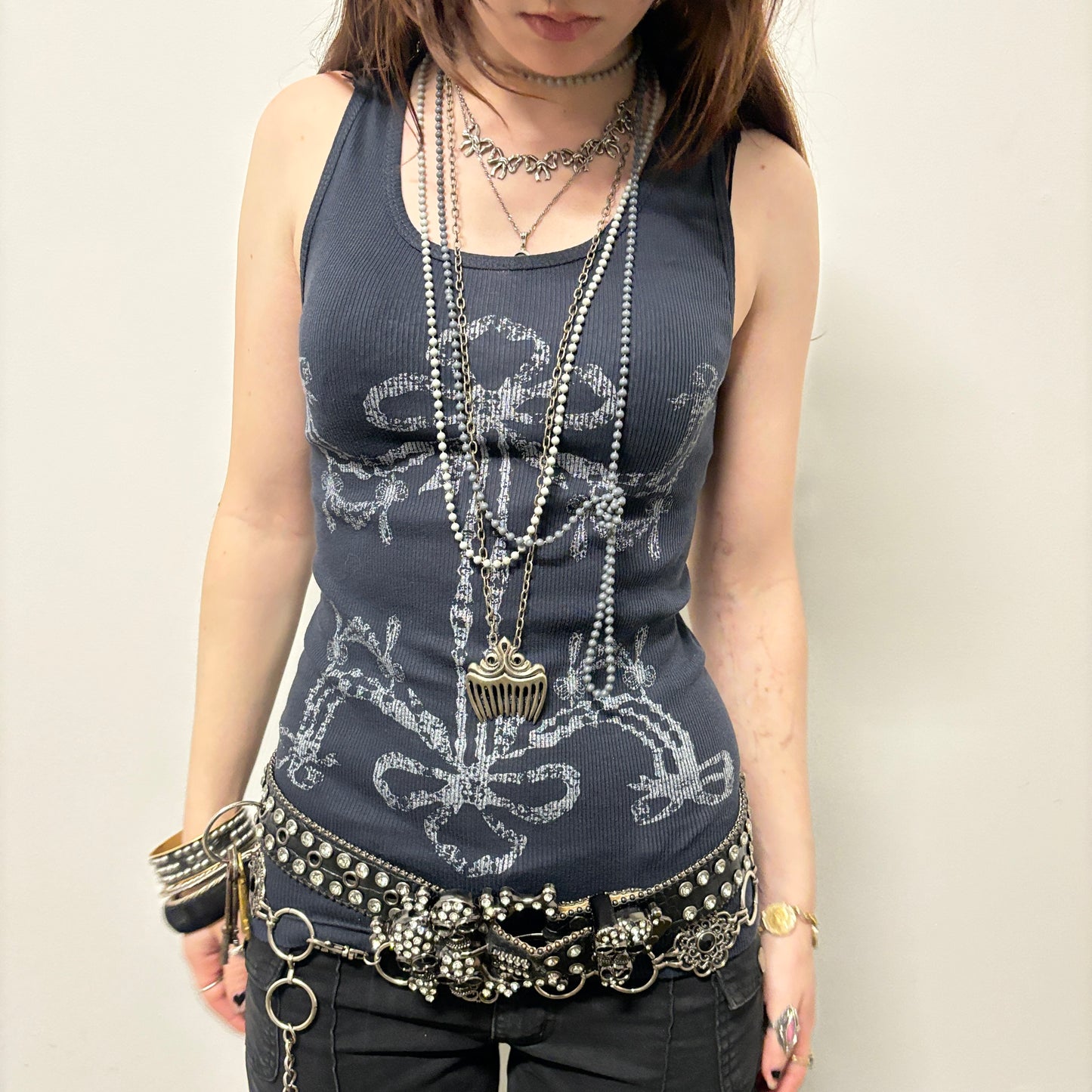 navy/silver double bow tank