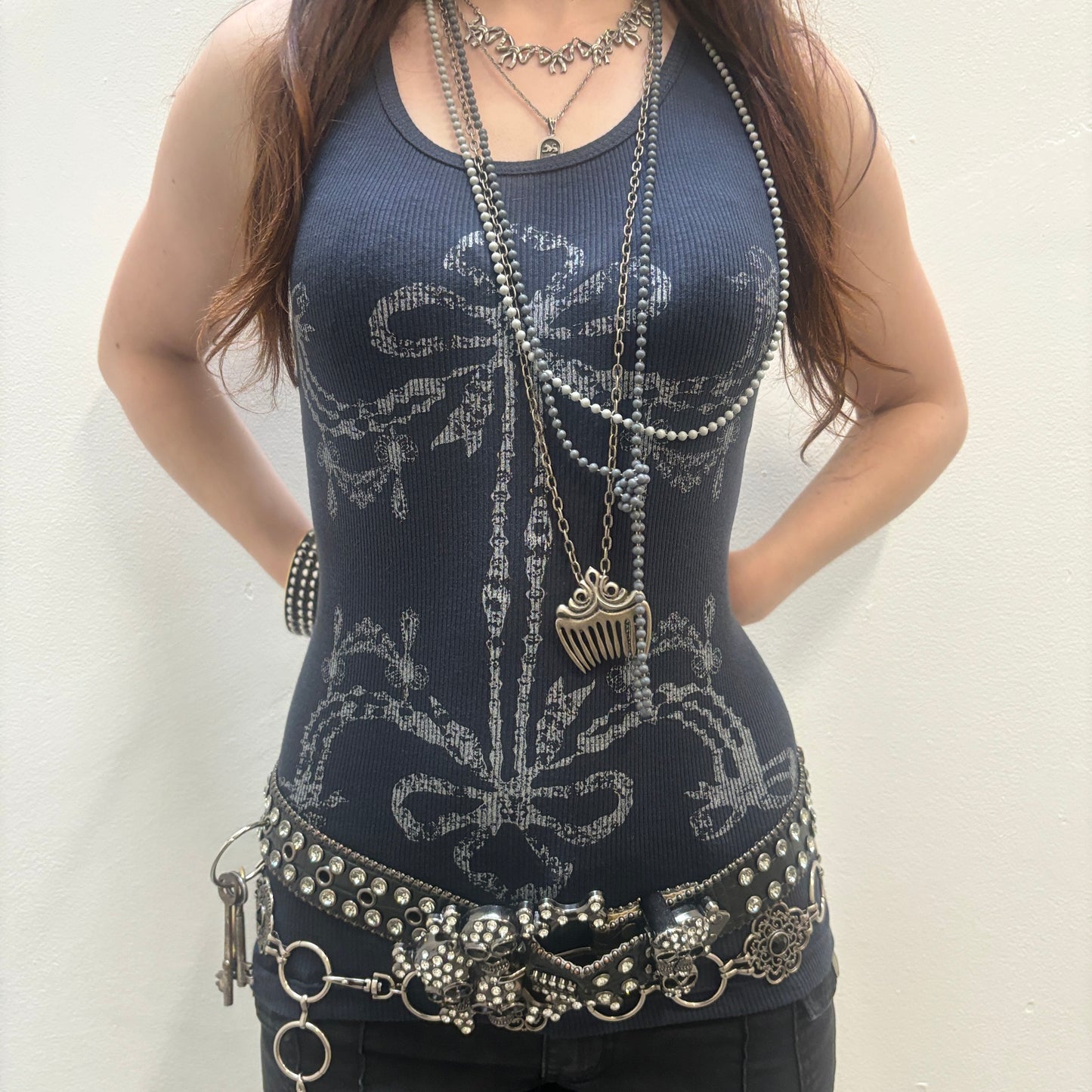 navy/silver double bow tank