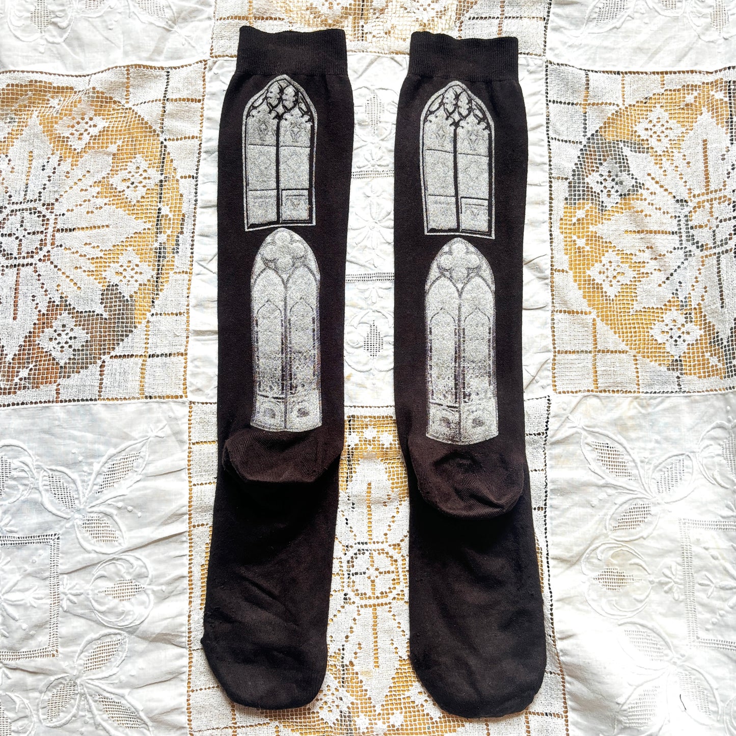 gothic window knee socks - brown