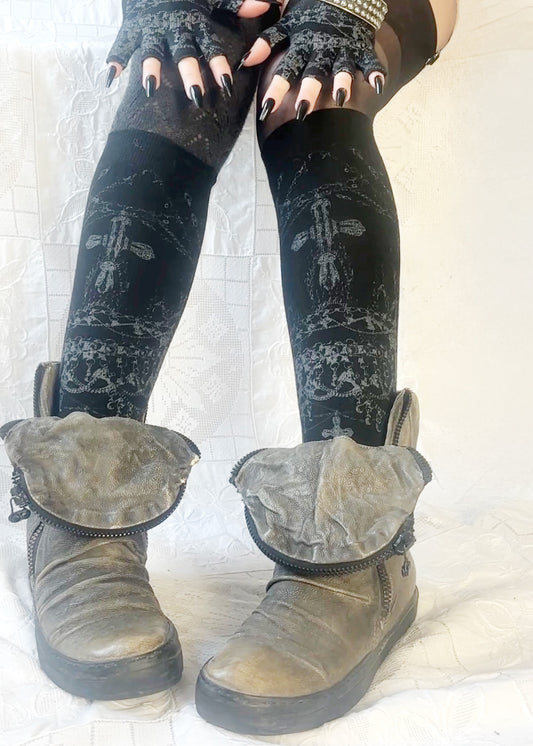 worshiped knee socks - black + gunmetal