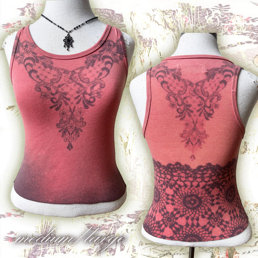 rose lilac bleach lace tank - m/l